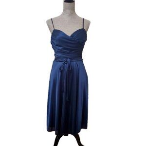 Y2K XOXO Collection Metallic Blue Draped Evening Gown Dress Made in USA Size 9